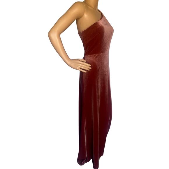 Jenny Yoo One Velvet Shoulder Side Slit Formal Gown Dress Size 4 English Rose - Picture 2 of 11
